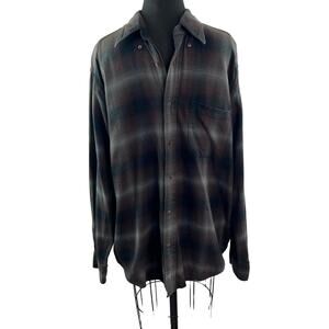 Grant Thomas Brown Black Flannel Top Plaid Collared Long Sleeve Button-Down